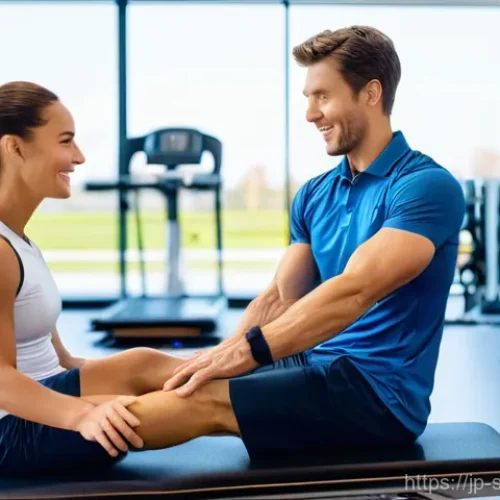 스포츠재활 전문가 연봉 수준 분석 - **Image Prompt 1: Female Sports Rehabilitation Specialist Guiding an Athlete**
    "A bright, realis...