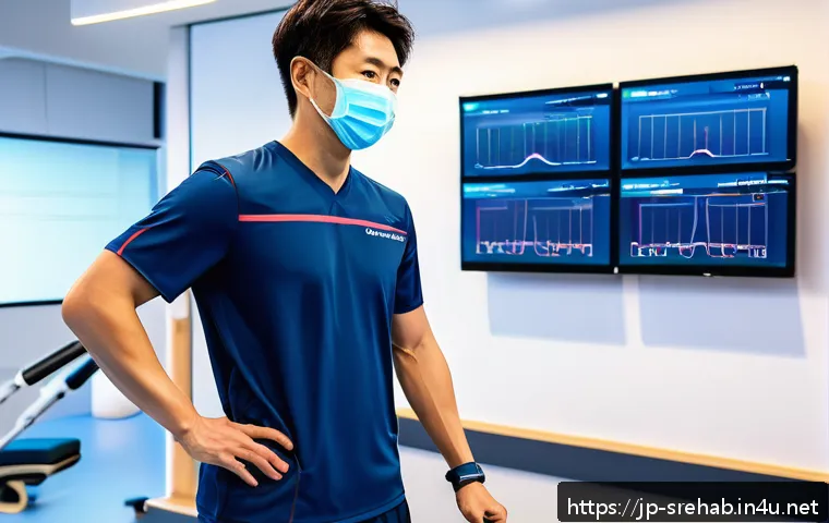 스포츠재활 전문자격증 종류와 비교 - A modern sports rehabilitation clinic scene in Japan, featuring a young Japanese physical therapist ...