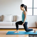 스포츠재활에 적합한 운동기구 추천 - A modern Japanese living room scene with a compact balance board placed near a cozy sofa and a small...